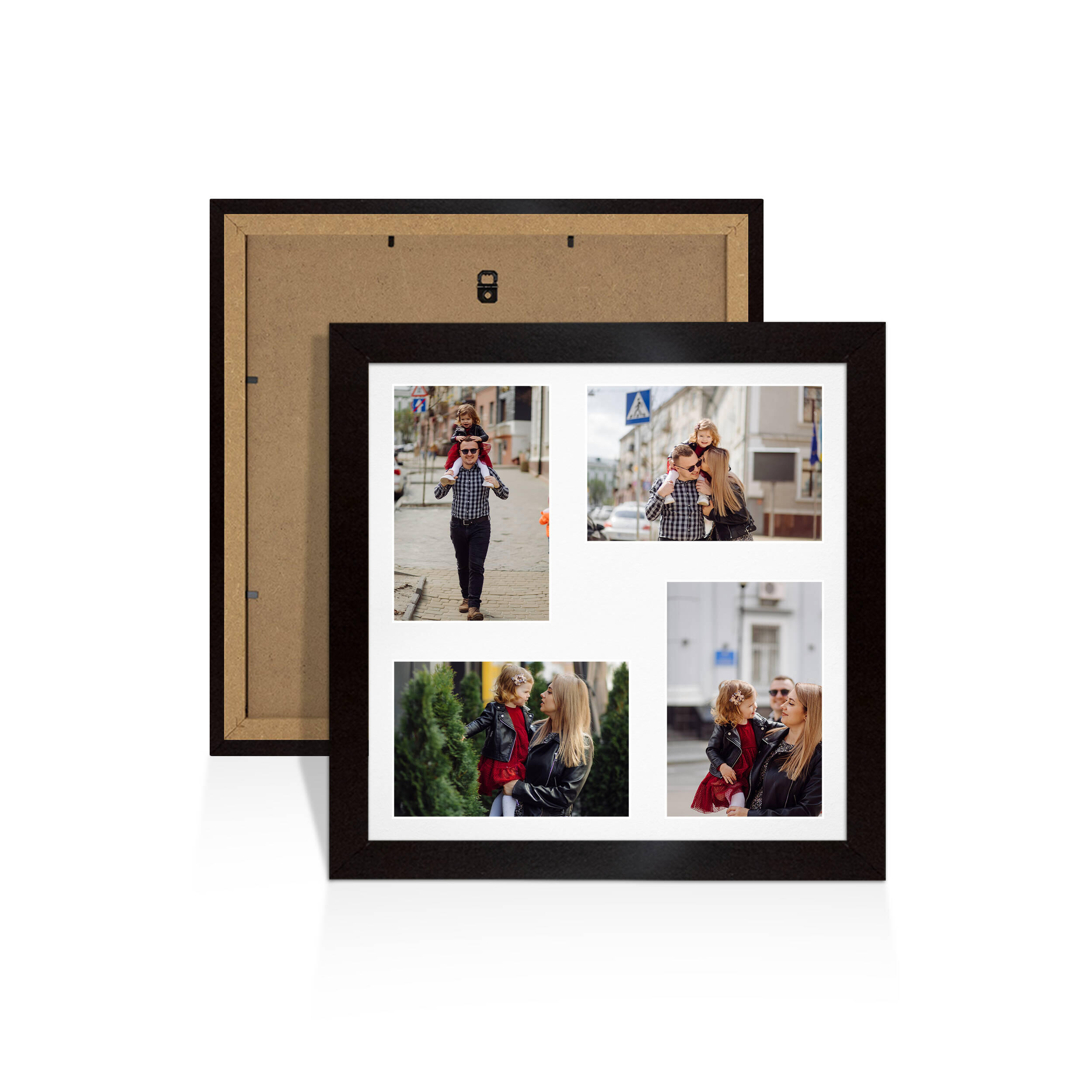 Mat Black Colour Multi Aperture Photo Frame 6X4 (x4) Pictures – Collage Wall Frame For Loved Ones Photos – 12x12 Frame Size