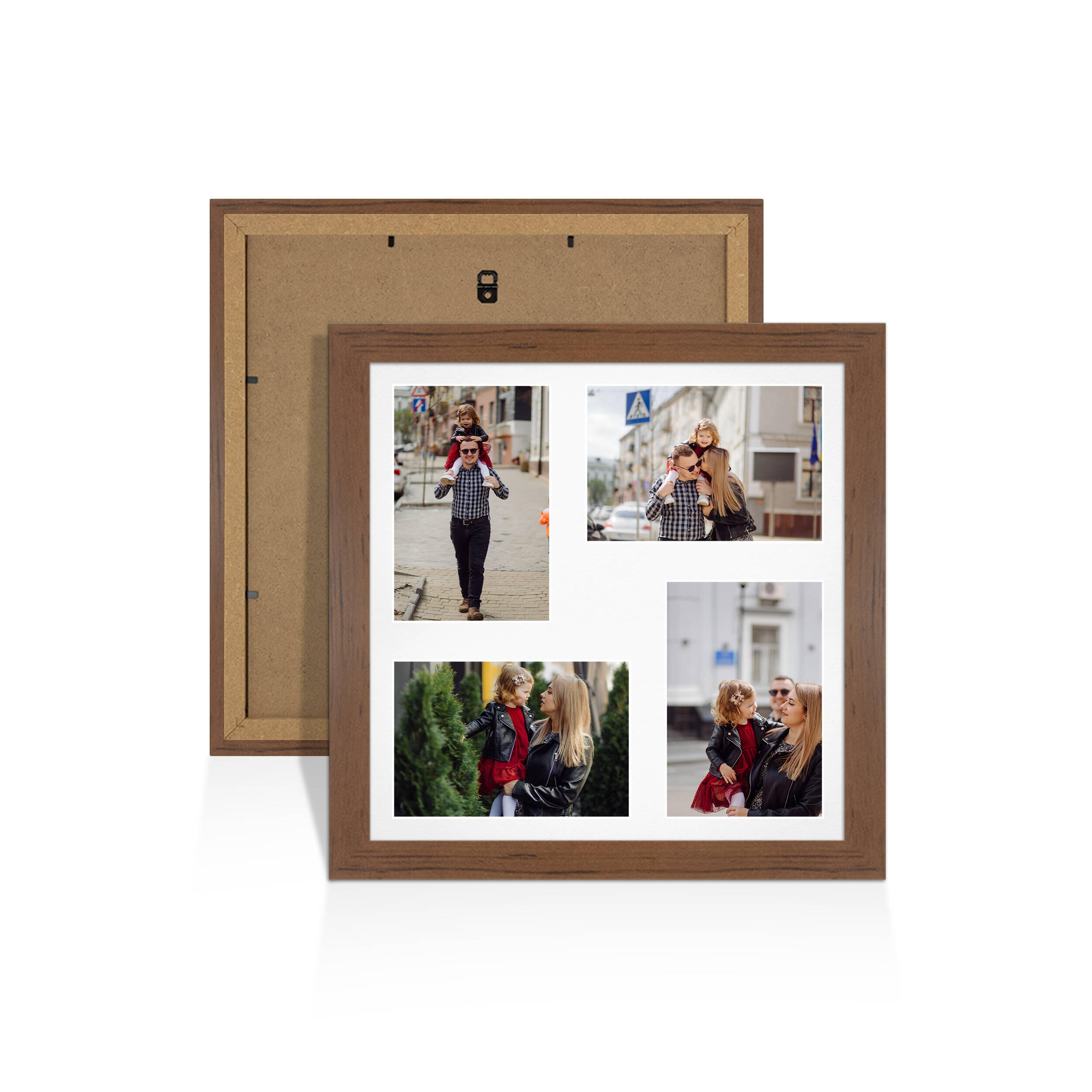 Walnut Colour Multi Aperture Photo Frame 6X4 (x4) Pictures – Collage Wall Frame For Family Photos – 12x12 Picture Frame Size