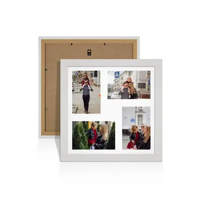 White Ash Colour Multi Aperture Photo Frame 6X4 (x4) Pictures – Collage Wall Frame for Family Photos – 12x12 Picture Frame Size