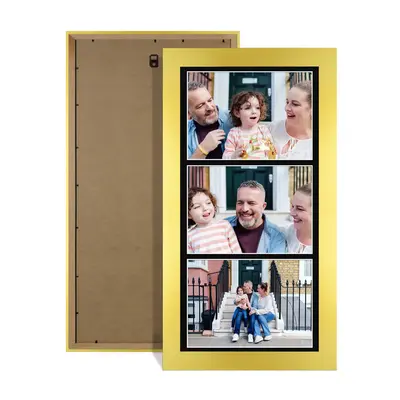 Gold Colour Multi Aperture Photo Frame 7X5 (x3) Pictures – Collage Wall Frame For Family Photos – 16x8 Picture Frame Size