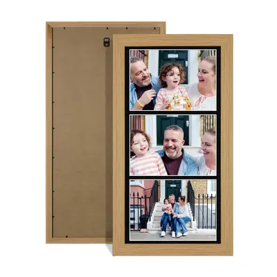 Light Oak Colour Multi Aperture Photo Frame 7X5 (x3) Pictures – Collage Wall Frame for Family Photos – 16x8 Picture Frame Size