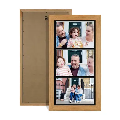 Oak Colour Multi Aperture Photo Frame 7X5 (x3) Pictures – Collage Wall Frame For Family Photos – 16x8 Picture Frame Size