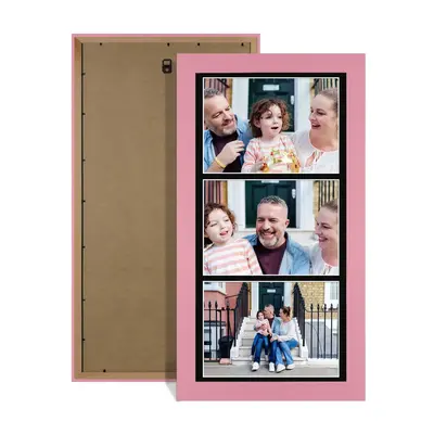 Pastel Pink Colour Multi Aperture Photo Frame 7X5 (x3) Pictures – Collage Wall Frame For Family Photos – 16x8 Picture Frame Size