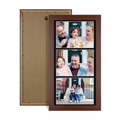 Rose Wood Colour Multi Aperture Photo Frame 7X5 (x3) Pictures – Collage Wall Frame for Family Photos – 16x8 Picture Frame Size