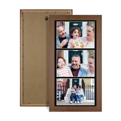 Walnut Colour Multi Aperture Photo Frame 7X5 (x3) Pictures – Collage Wall Frame For Loved Ones Photos – 16x8 Frame Size