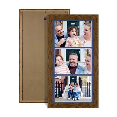Dark Oak Colour Multi Aperture Photo Frame 7X5 (x3) Pictures – Collage Wall Frame For Family Photos – 16x8 Picture Frame Size
