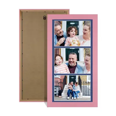 Pastel Pink Colour Multi Aperture Photo Frame 7X5 (x3) Pictures – Collage Wall Frame For Loved Ones Photos – 16x8 Frame Size