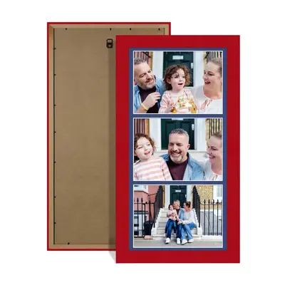 Red Colour Multi Aperture Photo Frame 7X5 (x3) Pictures – Collage Wall Frame for Family Photos – 16x8 Picture Frame Size