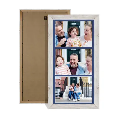 White Rustic Colour Multi Aperture Photo Frame 7X5 (x3) Pictures – Collage Wall Frame for Family Photos – 16x8 Picture Frame Size