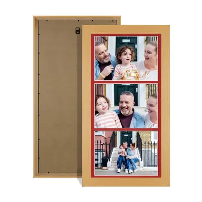 Country Pine Colour Multi Aperture Photo Frame 7X5 (x3) Pictures – Collage Wall Frame For Family Photos – 16x8 Picture Frame Size