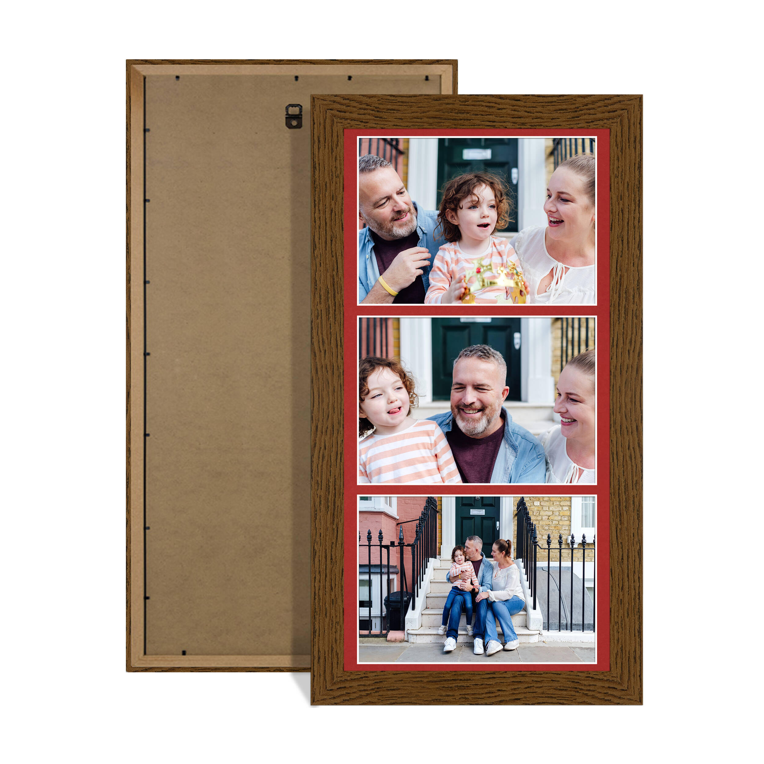 Dark Oak Colour Multi Aperture Photo Frame 7X5 (x3) Pictures – Collage Wall Frame For Loved Ones Photos – 16x8 Frame Size