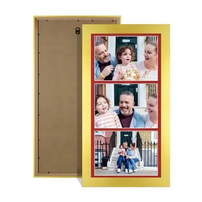 Gold Colour Multi Aperture Photo Frame 7X5 (x3) Pictures – Collage Wall Frame For Loved Ones Photos – 16x8 Frame Size
