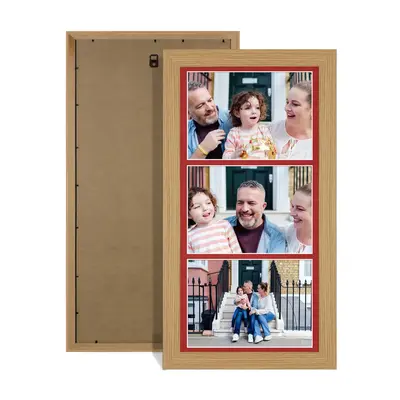 Light Oak Colour Multi Aperture Photo Frame 7X5 (x3) Pictures – Collage Wall Frame For Family Photos – 16x8 Picture Frame Size