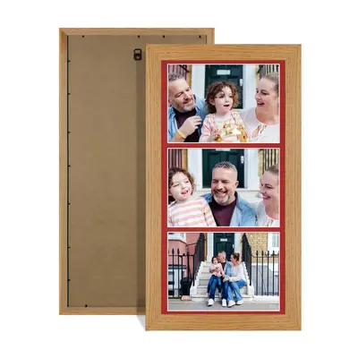 Oak Colour Multi Aperture Photo Frame 7X5 (x3) Pictures – Collage Wall Frame for Family Photos – 16x8 Picture Frame Size