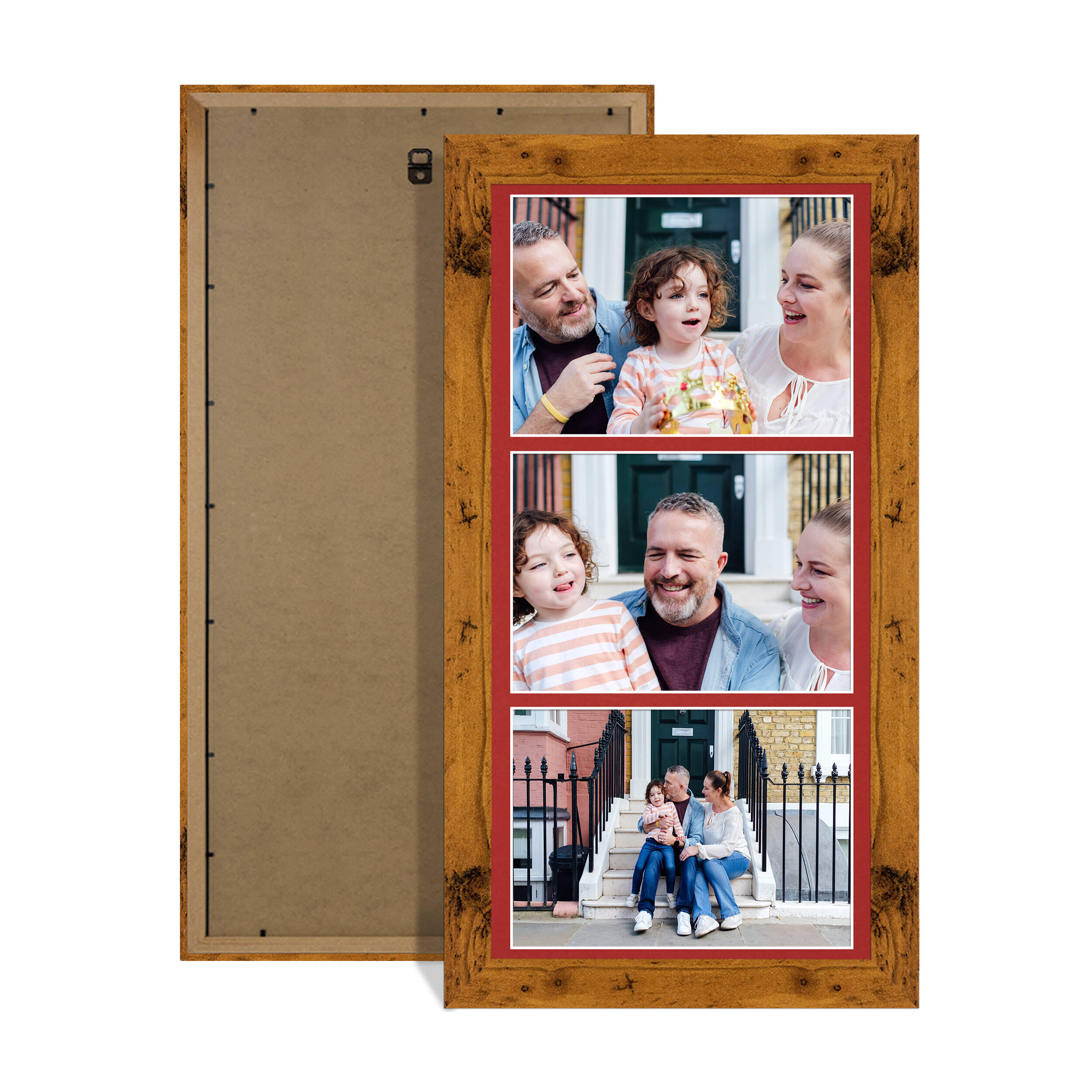 Rustic Oak Colour Multi Aperture Photo Frame 7X5 (x3) Pictures – Collage Wall Frame for Family Photos – 16x8 Picture Frame Size
