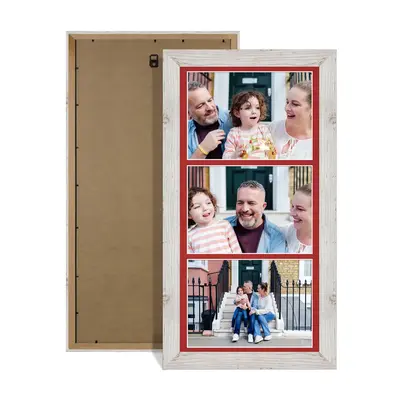 White Rustic Colour Multi Aperture Photo Frame 7X5 (x3) Pictures – Collage Wall Frame for Family Photos – 16x8 Picture Frame Size
