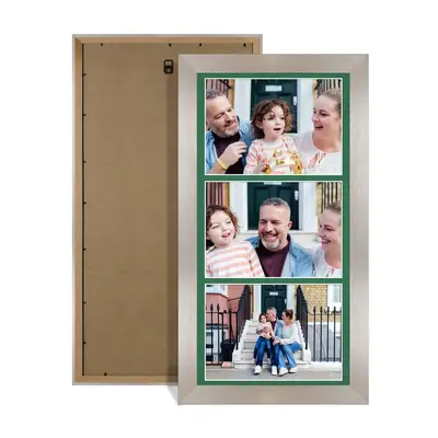 Aluminium Colour Multi Aperture Photo Frame 7X5 (x3) Pictures – Collage Wall Frame For Loved Ones Photos – 16x8 Frame Size