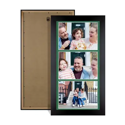 Mat Black Colour Multi Aperture Photo Frame 7X5 (x3) Pictures – Collage Wall Frame For Loved Ones Photos – 16x8 Frame Size