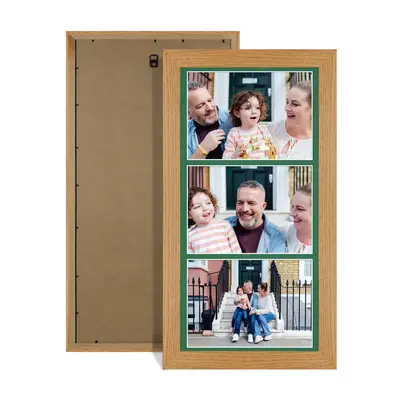 Oak Colour Multi Aperture Photo Frame 7X5 (x3) Pictures – Collage Wall Frame for Family Photos – 16x8 Picture Frame Size
