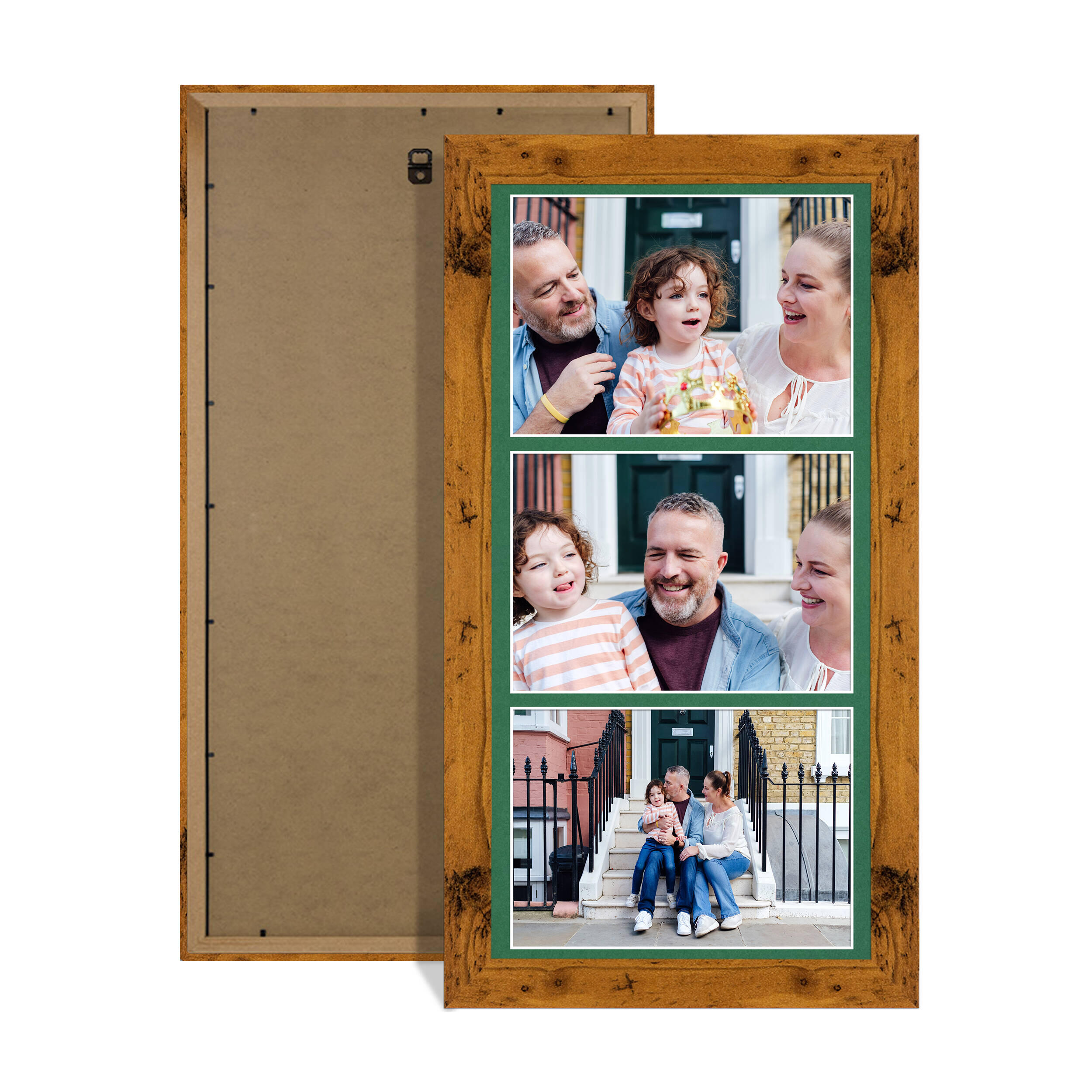 Rustic Oak Colour Multi Aperture Photo Frame 7X5 (x3) Pictures – Collage Wall Frame for Family Photos – 16x8 Picture Frame Size