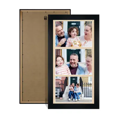 Black Colour Multi Aperture Photo Frame 7X5 (x3) Pictures – Collage Wall Frame For Loved Ones Photos – 16x8 Frame Size