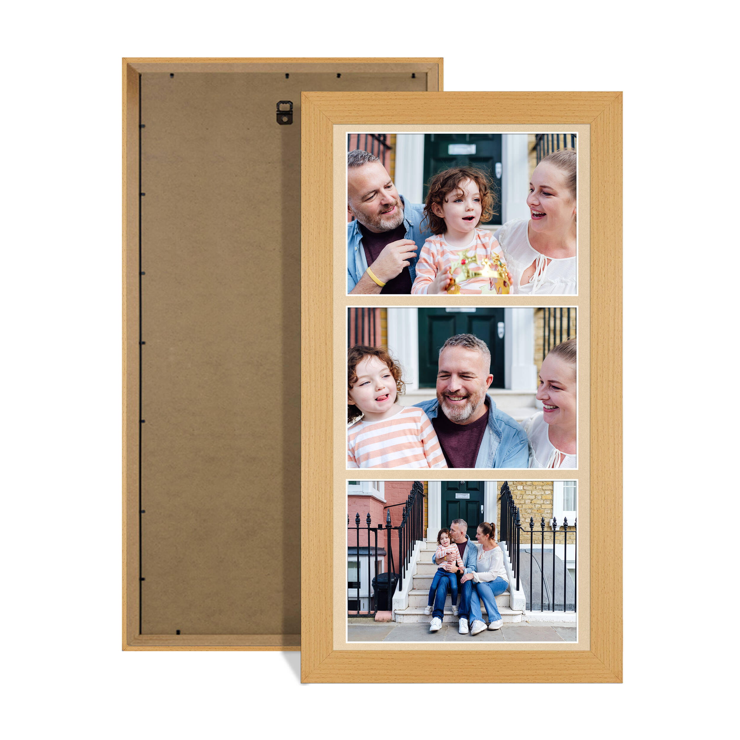 Country Pine Colour Multi Aperture Photo Frame 7X5 (x3) Pictures – Collage Wall Frame for Family Photos – 16x8 Picture Frame Size