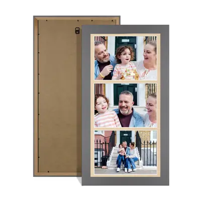 Dark Grey Colour Multi Aperture Photo Frame 7X5 (x3) Pictures – Collage Wall Frame for Family Photos – 16x8 Picture Frame Size