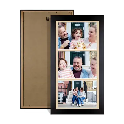 Mat Black Colour Multi Aperture Photo Frame 7X5 (x3) Pictures – Collage Wall Frame For Family Photos – 16x8 Picture Frame Size