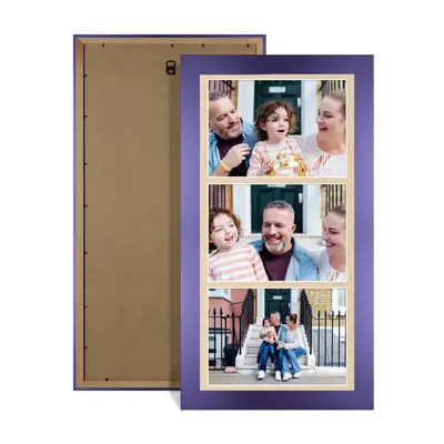 Purple Colour Multi Aperture Photo Frame 7X5 (x3) Pictures – Collage Wall Frame for Family Photos – 16x8 Picture Frame Size