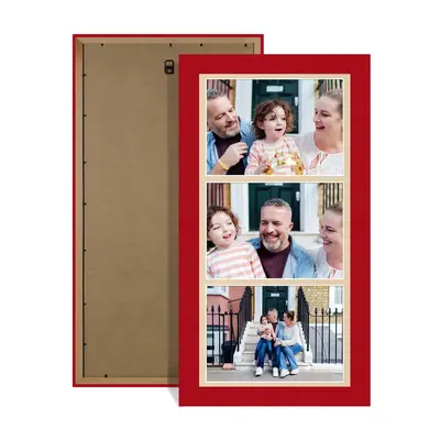 Red Colour Multi Aperture Photo Frame 7X5 (x3) Pictures – Collage Wall Frame For Family Photos – 16x8 Picture Frame Size
