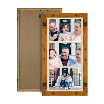 Rustic Oak Colour Multi Aperture Photo Frame 7X5 (x3) Pictures – Collage Wall Frame For Family Photos – 16x8 Picture Frame Size