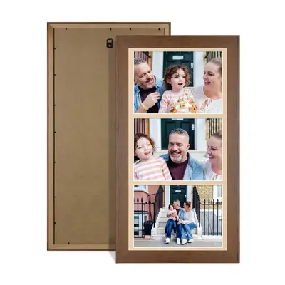 Walnut Colour Multi Aperture Photo Frame 7X5 (x3) Pictures – Collage Wall Frame For Loved Ones Photos – 16x8 Frame Size