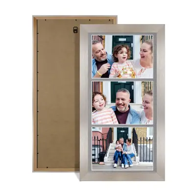 Aluminium Colour Multi Aperture Photo Frame 7X5 (x3) Pictures – Collage Wall Frame For Family Photos – 16x8 Picture Frame Size