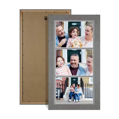 Grey Marble Colour Multi Aperture Photo Frame 7X5 (x3) Pictures – Collage Wall Frame For Family Photos – 16x8 Picture Frame Size