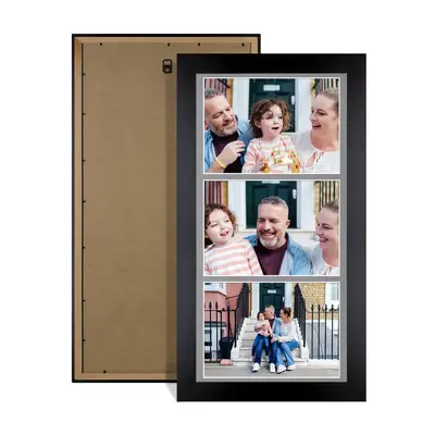 Mat Black Colour Multi Aperture Photo Frame 7X5 (x3) Pictures – Collage Wall Frame For Loved Ones Photos – 16x8 Frame Size