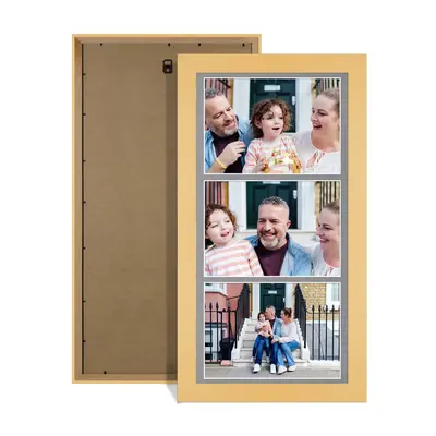 Mustard Yellow Colour Multi Aperture Photo Frame 7X5 (x3) Pictures – Collage Wall Frame For Loved Ones Photos – 16x8 Frame Size
