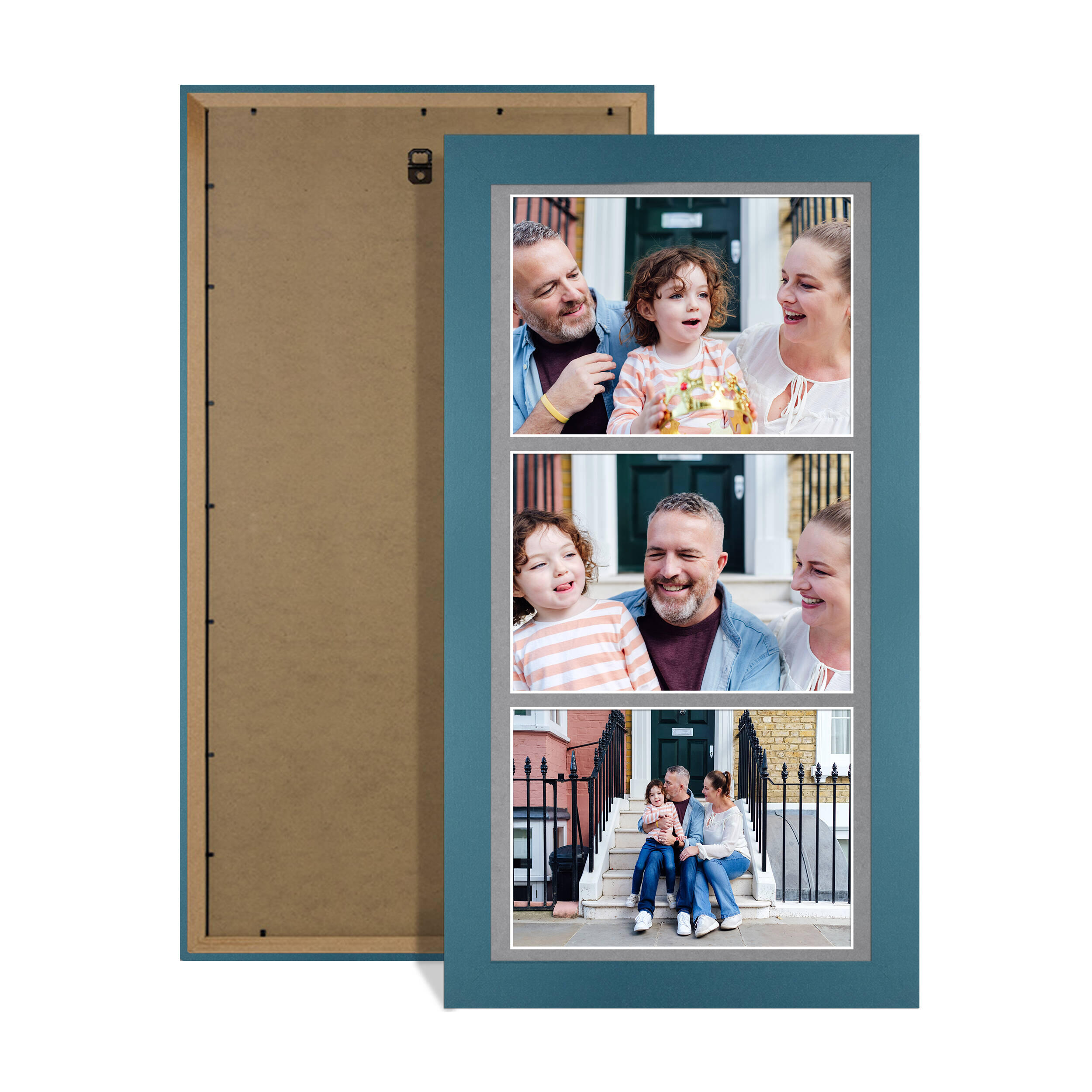 Navy Blue Colour Multi Aperture Photo Frame 7X5 (x3) Pictures – Collage Wall Frame for Family Photos – 16x8 Picture Frame Size