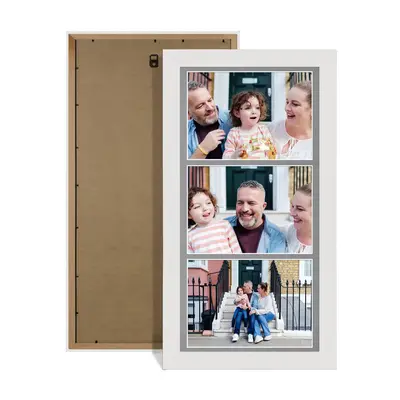 White Colour Multi Aperture Photo Frame 7X5 (x3) Pictures – Collage Wall Frame for Family Photos – 16x8 Picture Frame Size