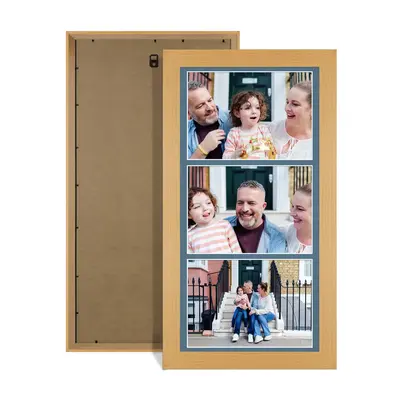 Country Pine Colour Multi Aperture Photo Frame 7X5 (x3) Pictures – Collage Wall Frame for Family Photos – 16x8 Picture Frame Size