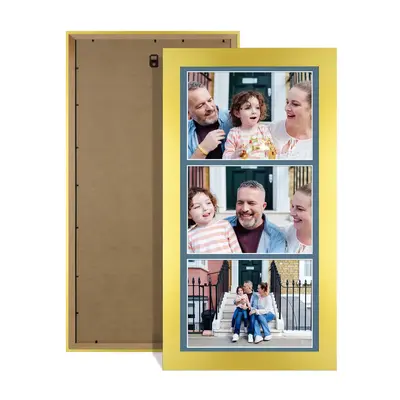 Gold Colour Multi Aperture Photo Frame 7X5 (x3) Pictures – Collage Wall Frame For Loved Ones Photos – 16x8 Frame Size