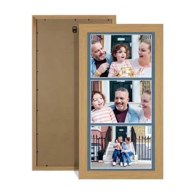 Light Oak Colour Multi Aperture Photo Frame 7X5 (x3) Pictures – Collage Wall Frame For Loved Ones Photos – 16x8 Frame Size