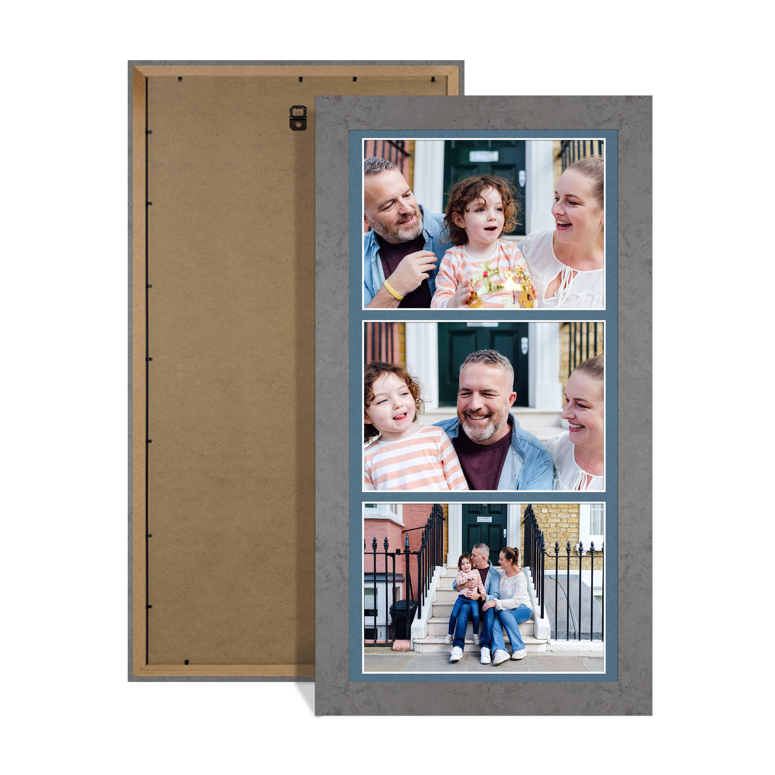 Grey Marble Colour Multi Aperture Photo Frame 7X5 (x3) Pictures – Collage Wall Frame for Family Photos – 16x8 Picture Frame Size