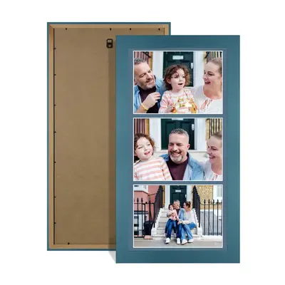Navy Blue Colour Multi Aperture Photo Frame 7X5 (x3) Pictures – Collage Wall Frame For Family Photos – 16x8 Picture Frame Size