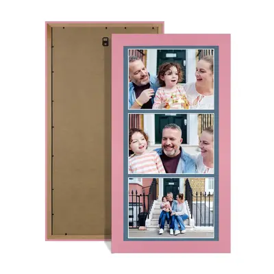 Pastel Pink Colour Multi Aperture Photo Frame 7X5 (x3) Pictures – Collage Wall Frame For Family Photos – 16x8 Picture Frame Size