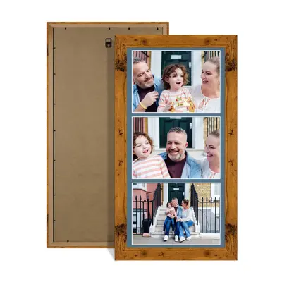 Rustic Oak Colour Multi Aperture Photo Frame 7X5 (x3) Pictures – Collage Wall Frame For Family Photos – 16x8 Picture Frame Size