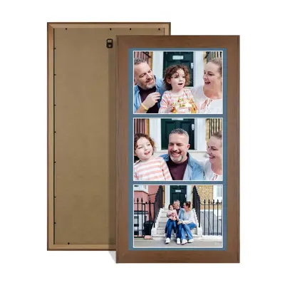 Walnut Colour Multi Aperture Photo Frame 7X5 (x3) Pictures – Collage Wall Frame For Loved Ones Photos – 16x8 Frame Size