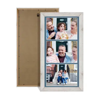 White Rustic Colour Multi Aperture Photo Frame 7X5 (x3) Pictures – Collage Wall Frame For Loved Ones Photos – 16x8 Frame Size