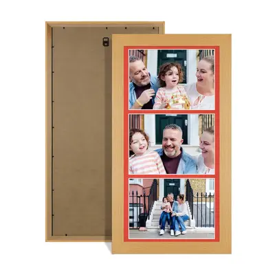 Country Pine Colour Multi Aperture Photo Frame 7X5 (x3) Pictures – Collage Wall Frame For Family Photos – 16x8 Picture Frame Size