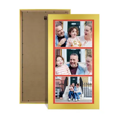 Gold Colour Multi Aperture Photo Frame 7X5 (x3) Pictures – Collage Wall Frame for Family Photos – 16x8 Picture Frame Size