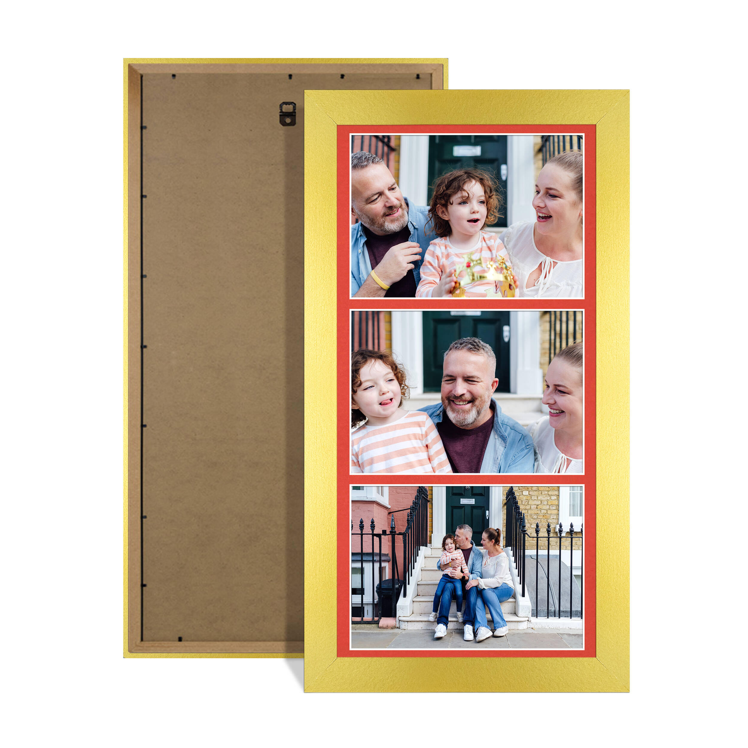 Gold Colour Multi Aperture Photo Frame 7X5 (x3) Pictures – Collage Wall Frame for Family Photos – 16x8 Picture Frame Size